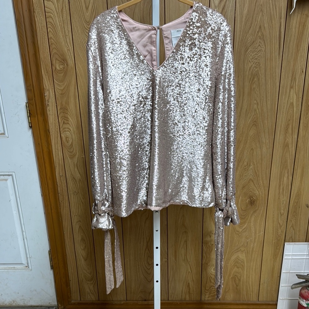 C/MEO Collective Pink Sequin Long Sleeve Blouse Rose Gold Medium